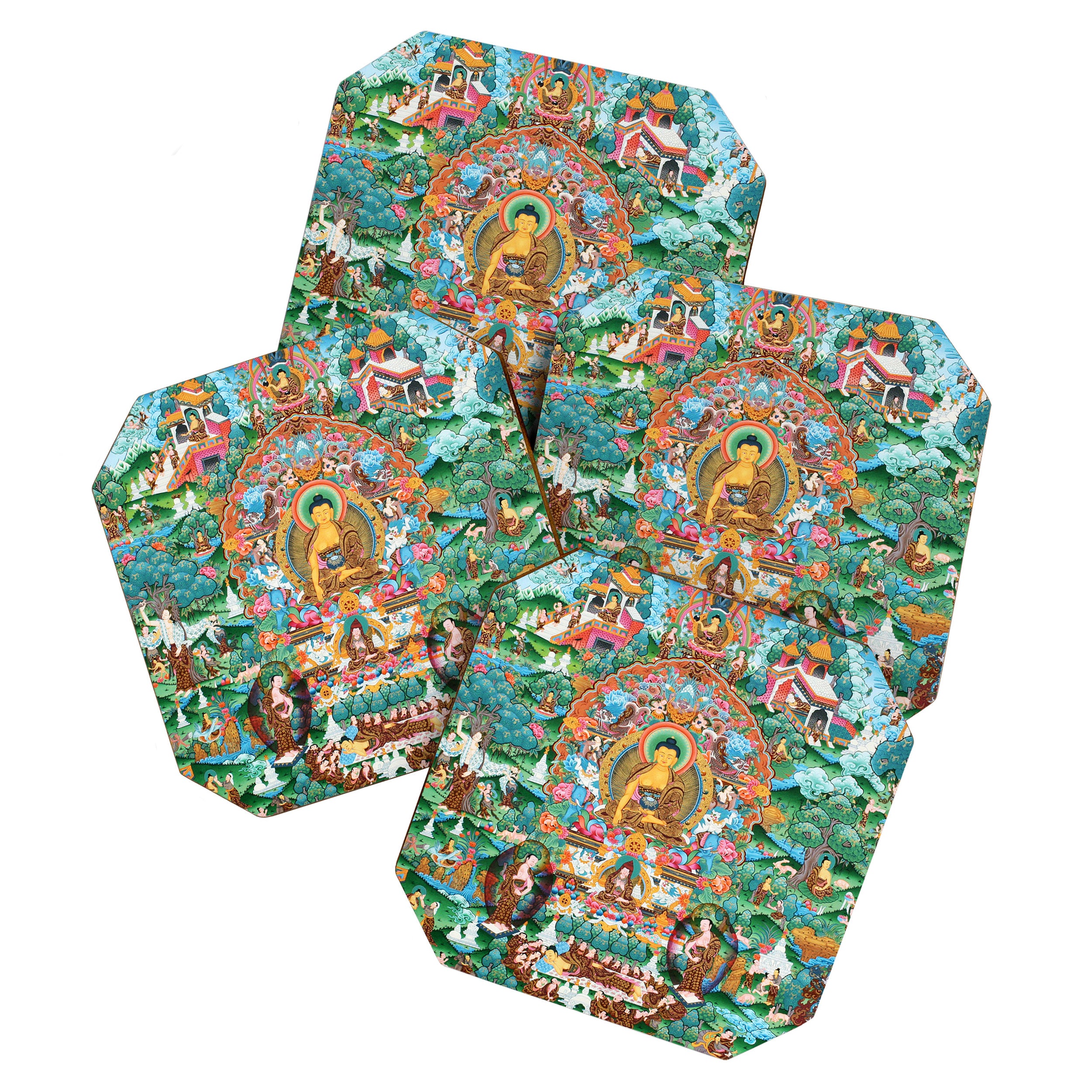 Turquoise Life Of Buddha Thangka Coaster Gallery Image 1