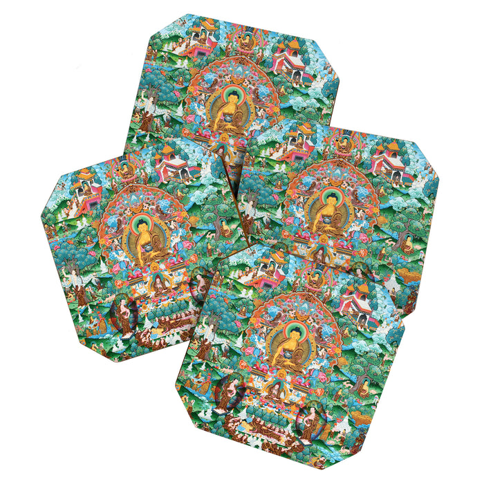 Turquoise Life Of Buddha Thangka Coaster Gallery Image 1