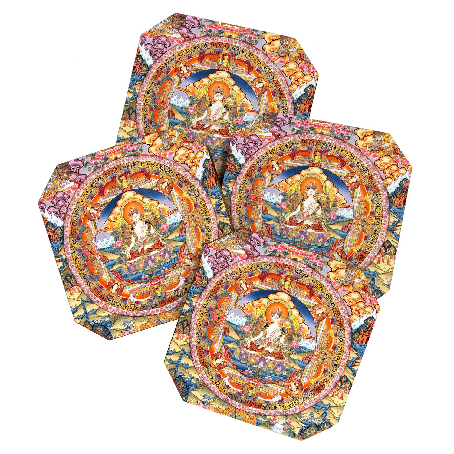 White Tara Mandala Buddhist Thangka Coaster Gallery Image 1
