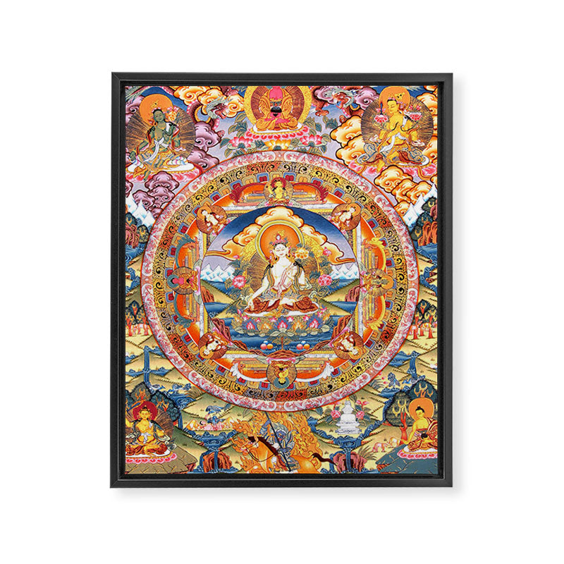 White Tara Mandala Buddhist Thangka Framed Canvas Print Gallery Image 8