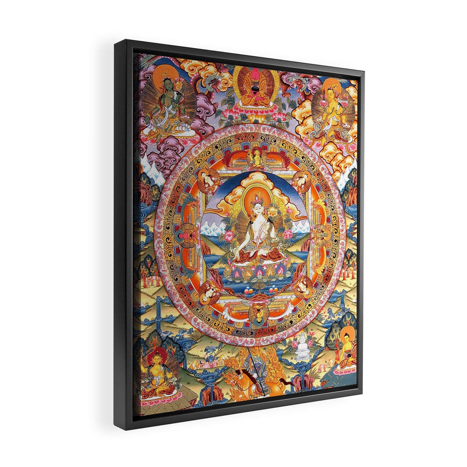 White Tara Mandala Buddhist Thangka Framed Canvas Print Gallery Image 2