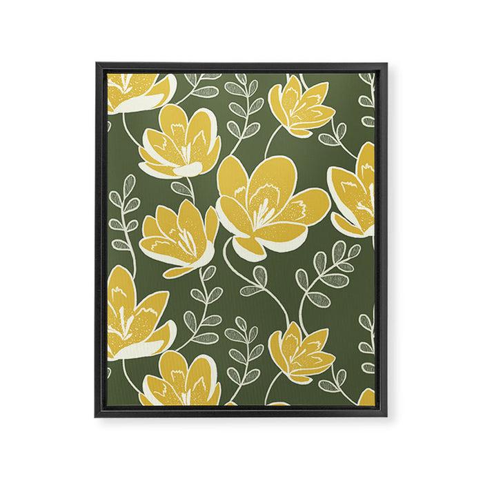 Gold on Green Blooms Framed Canvas Print Gallery Image 1