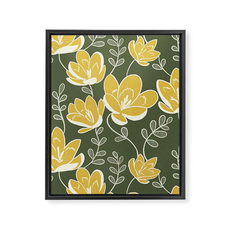 Gold on Green Blooms Framed Canvas Print Gallery Image 8