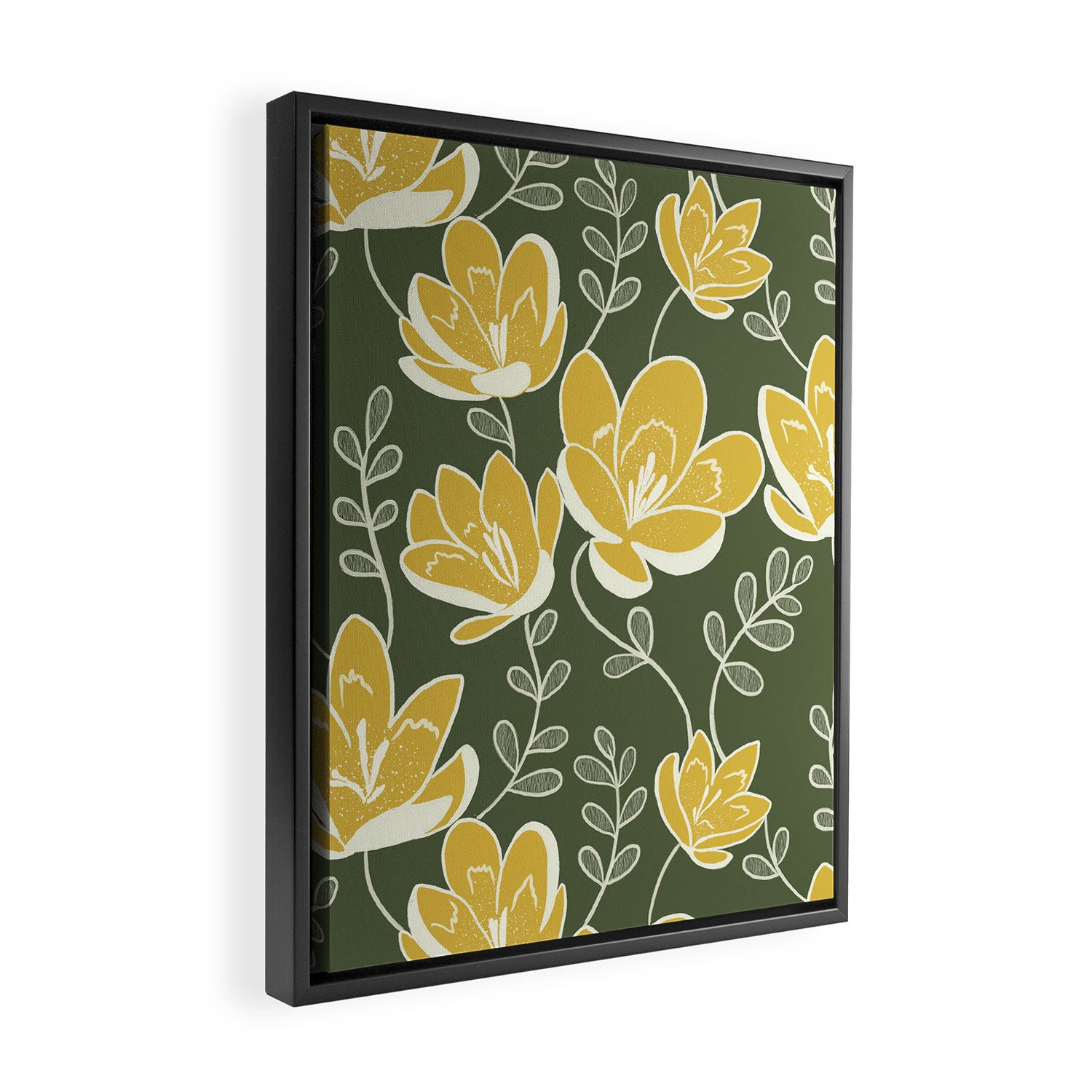 Gold on Green Blooms Framed Canvas Print Gallery Image 2