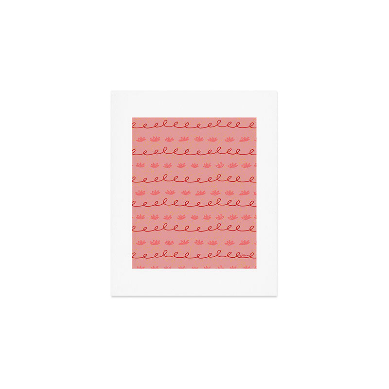 Abstract Cookie Pattern Doodle in Red & Peach Pink Art Print Gallery Image 1
