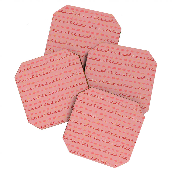 Abstract Cookie Pattern Doodle in Red & Peach Pink Coaster Gallery Image 1