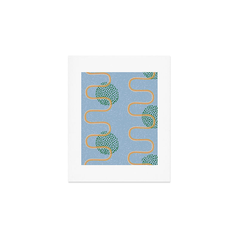 Abstract Fields in Blue-Grey & Green Art Print Gallery Image 1
