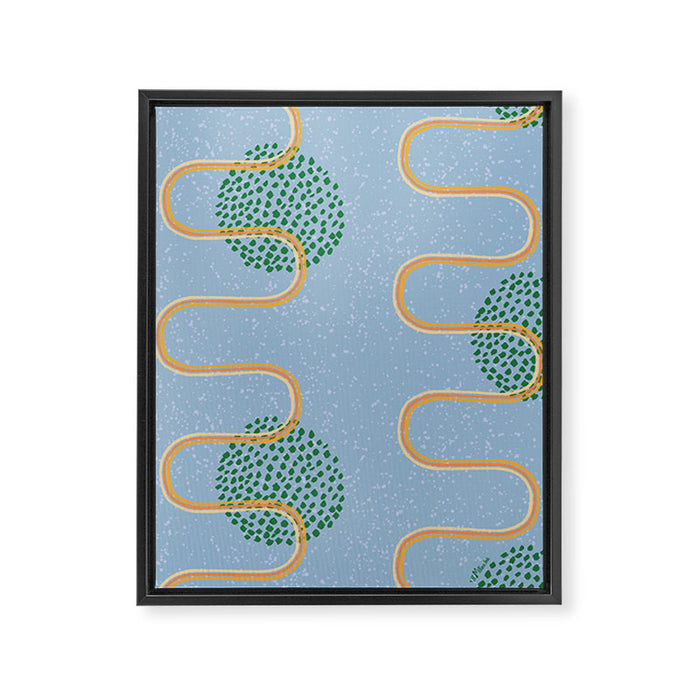 Abstract Fields in Blue-Grey & Green Framed Canvas Print Gallery Image 1