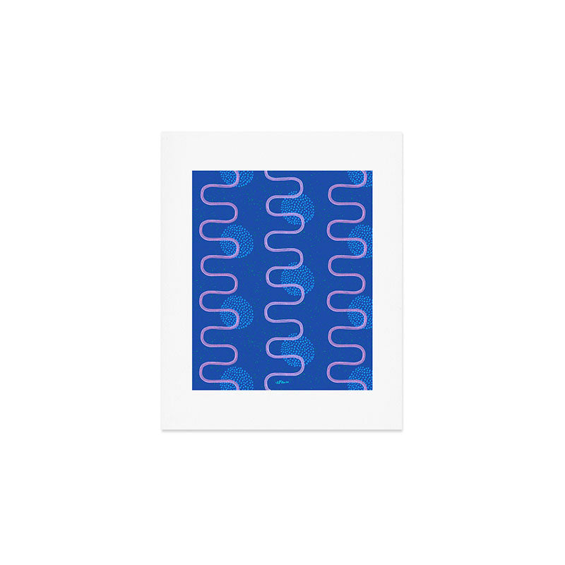 Abstract Fields in Navy Blue & Pastel Pink Art Print Gallery Image 1