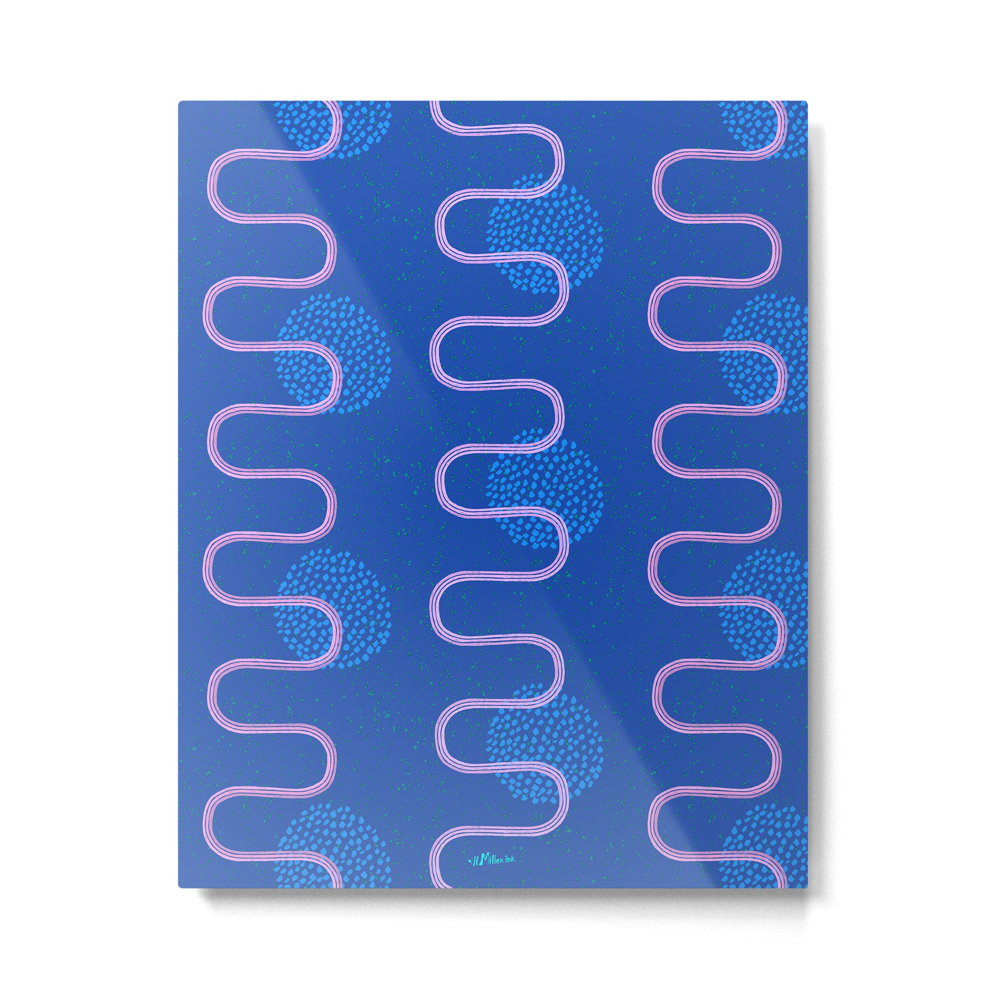 Abstract Fields in Navy Blue & Pastel Pink Metal Print Gallery Image 4