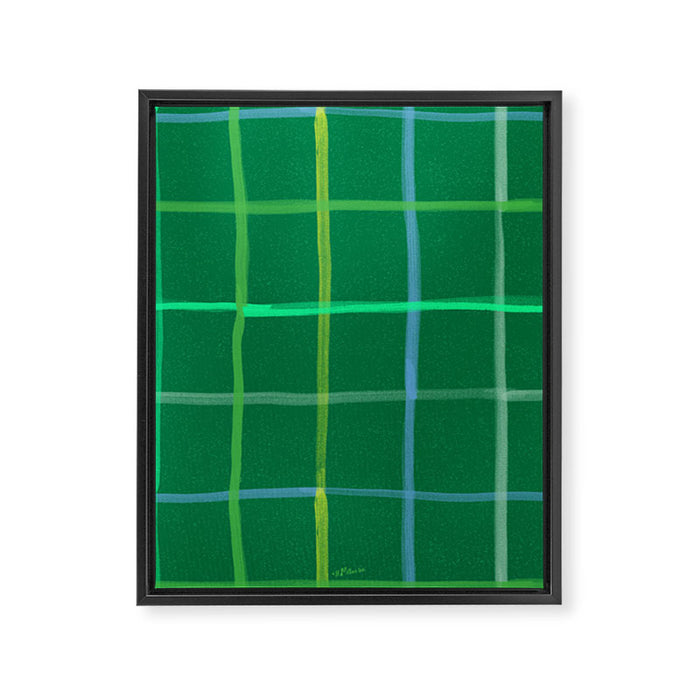 Abstract Tennis Net Pattern in Grass Green Framed Canvas Print Gallery Image 1