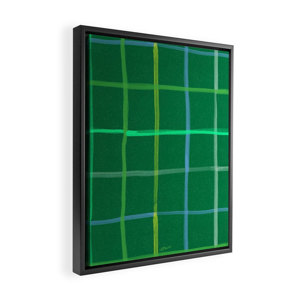 Abstract Tennis Net Pattern in Grass Green Framed Canvas Print Gallery Image 2