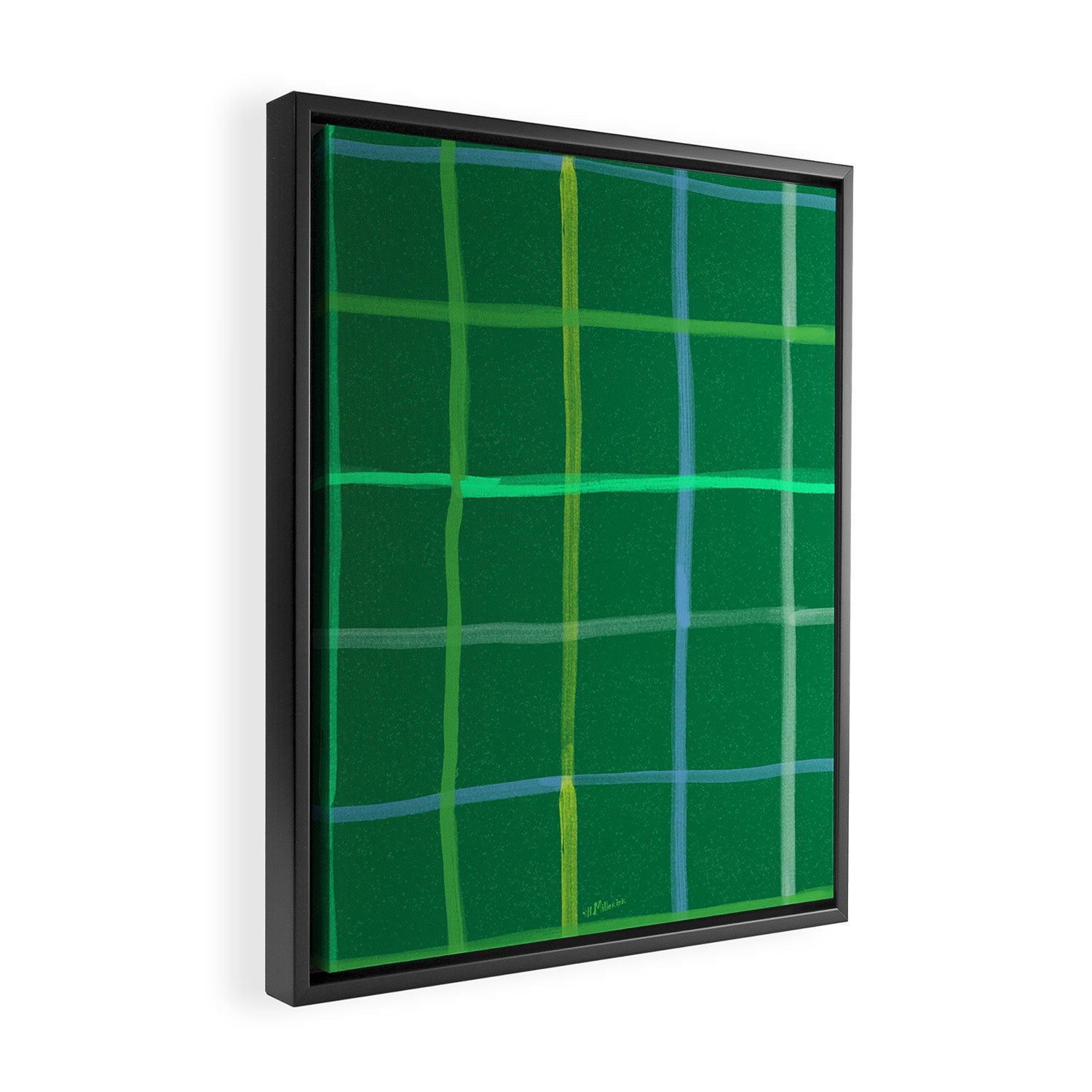 Abstract Tennis Net Pattern in Grass Green Framed Canvas Print Gallery Image 2