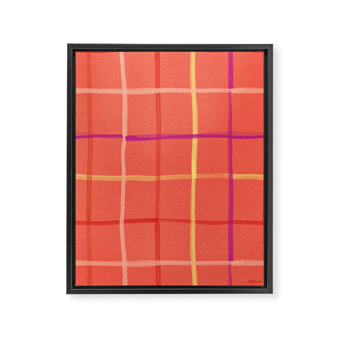 Abstract Tennis Net Pattern in Rosey Red Framed Canvas Print Gallery Image 1