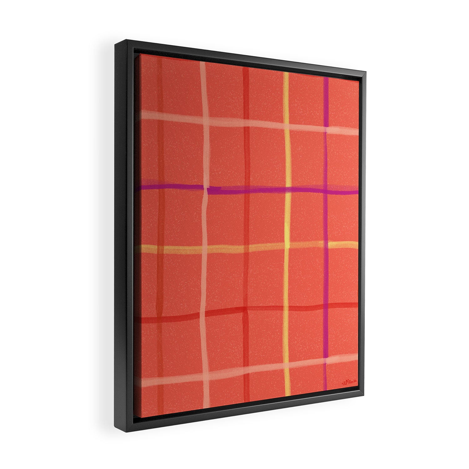 Abstract Tennis Net Pattern in Rosey Red Framed Canvas Print Gallery Image 2