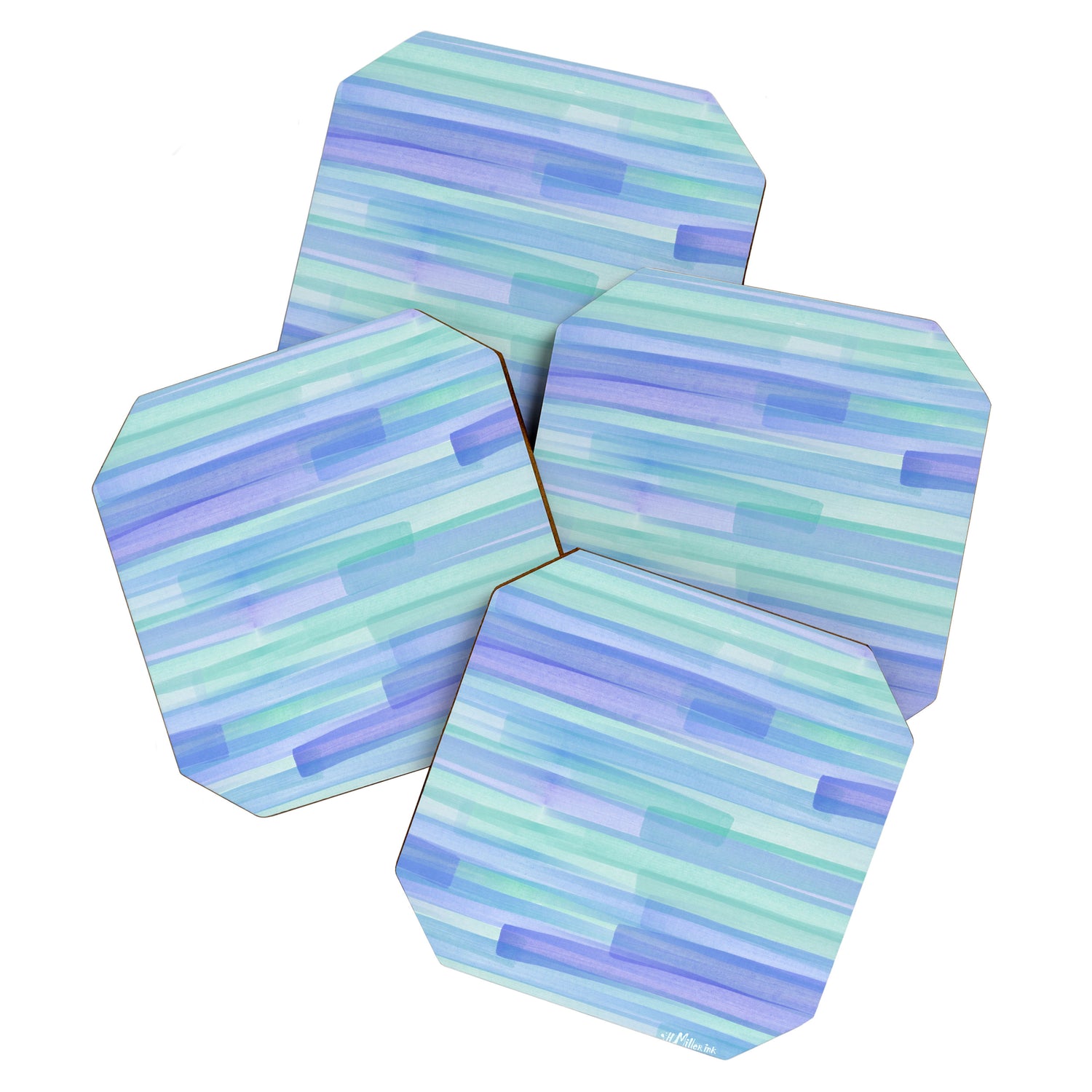 Abstract Watercolor Waves in Cool Blue Coaster Gallery Image 1