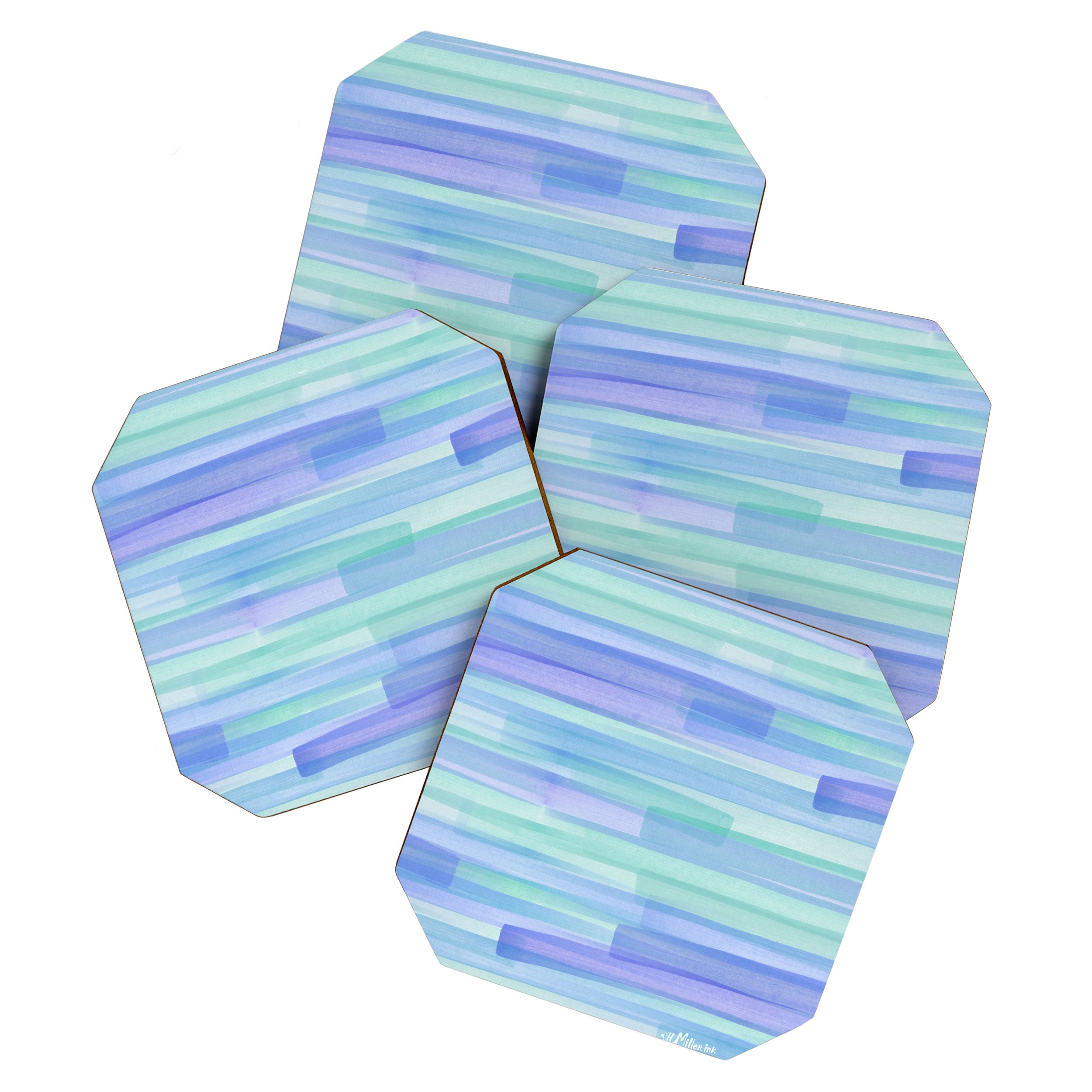 Abstract Watercolor Waves in Cool Blue Coaster Gallery Image 1