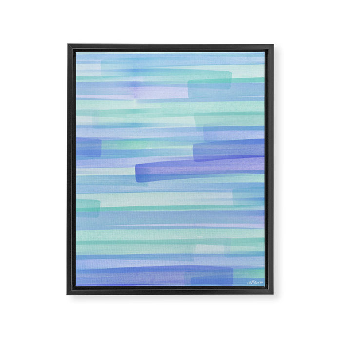 Abstract Watercolor Waves in Cool Blue Framed Canvas Print Gallery Image 1