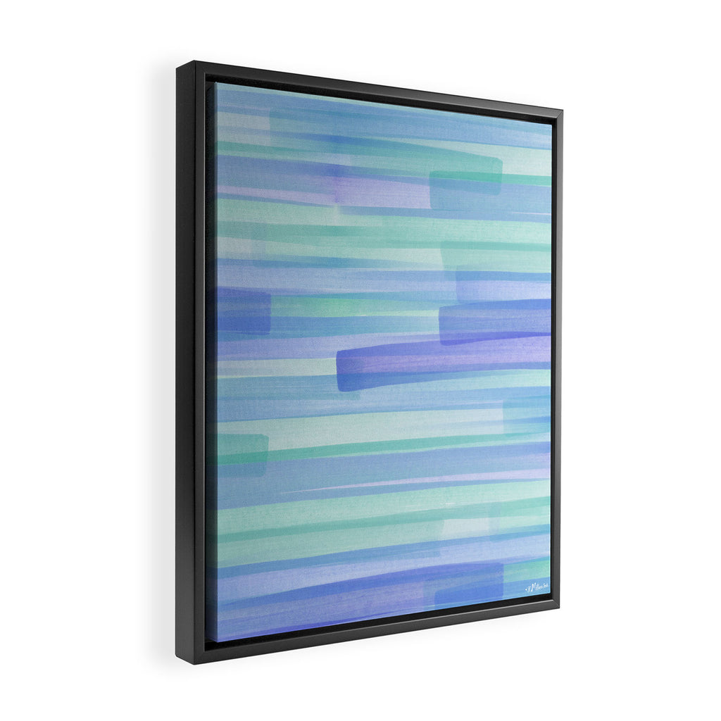 Abstract Watercolor Waves in Cool Blue Framed Canvas Print Gallery Image 2