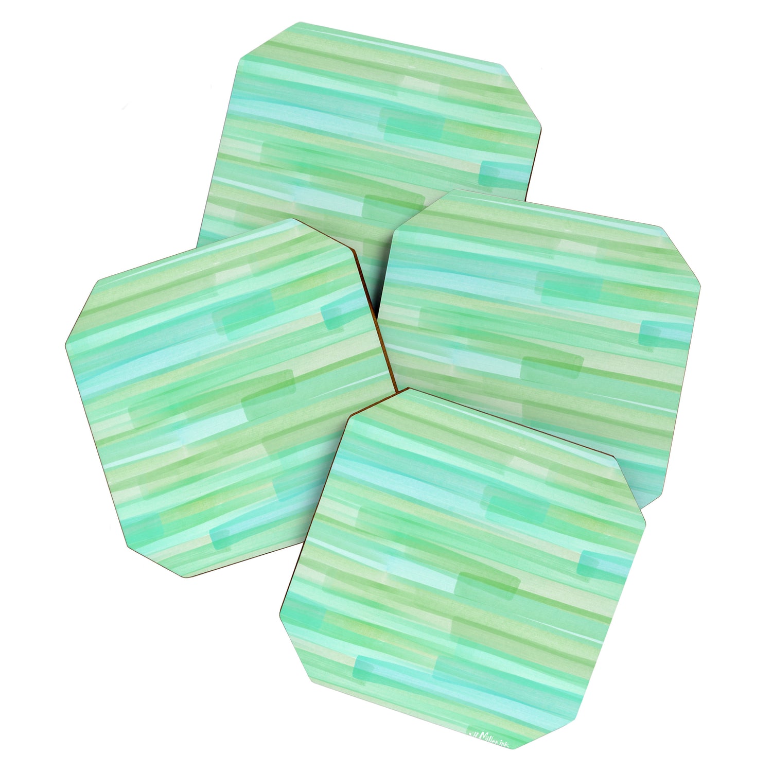 Abstract Watercolor Waves in Ocean Teal Coaster Gallery Image 1