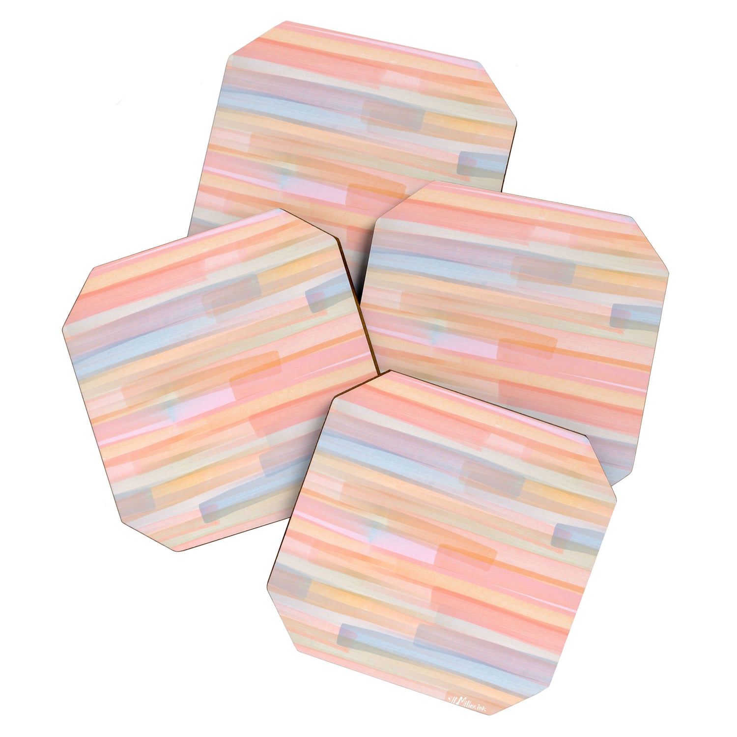 Abstract Watercolor Waves in Peach Sunrise Coaster Gallery Image 1