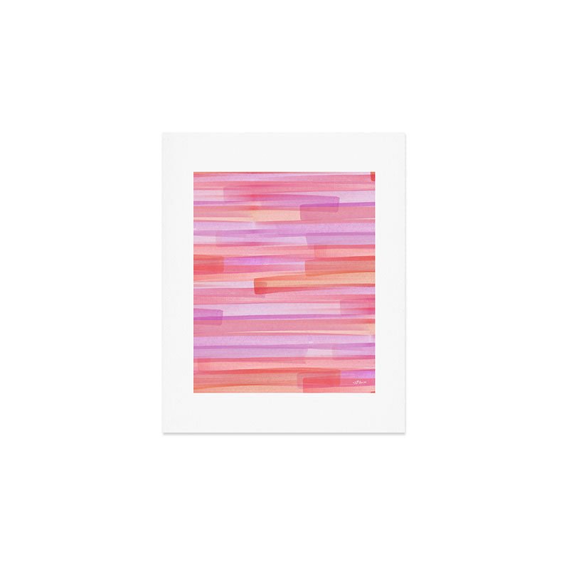 Abstract Watercolor Waves in Pink Sunset Art Print Gallery Image 1