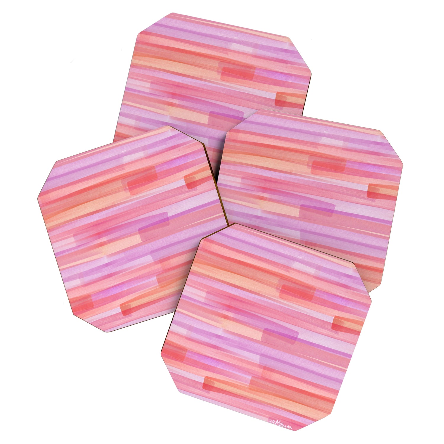 Abstract Watercolor Waves in Pink Sunset Coaster Gallery Image 1