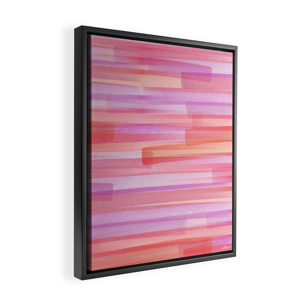 Abstract Watercolor Waves in Pink Sunset Framed Canvas Print Gallery Image 2