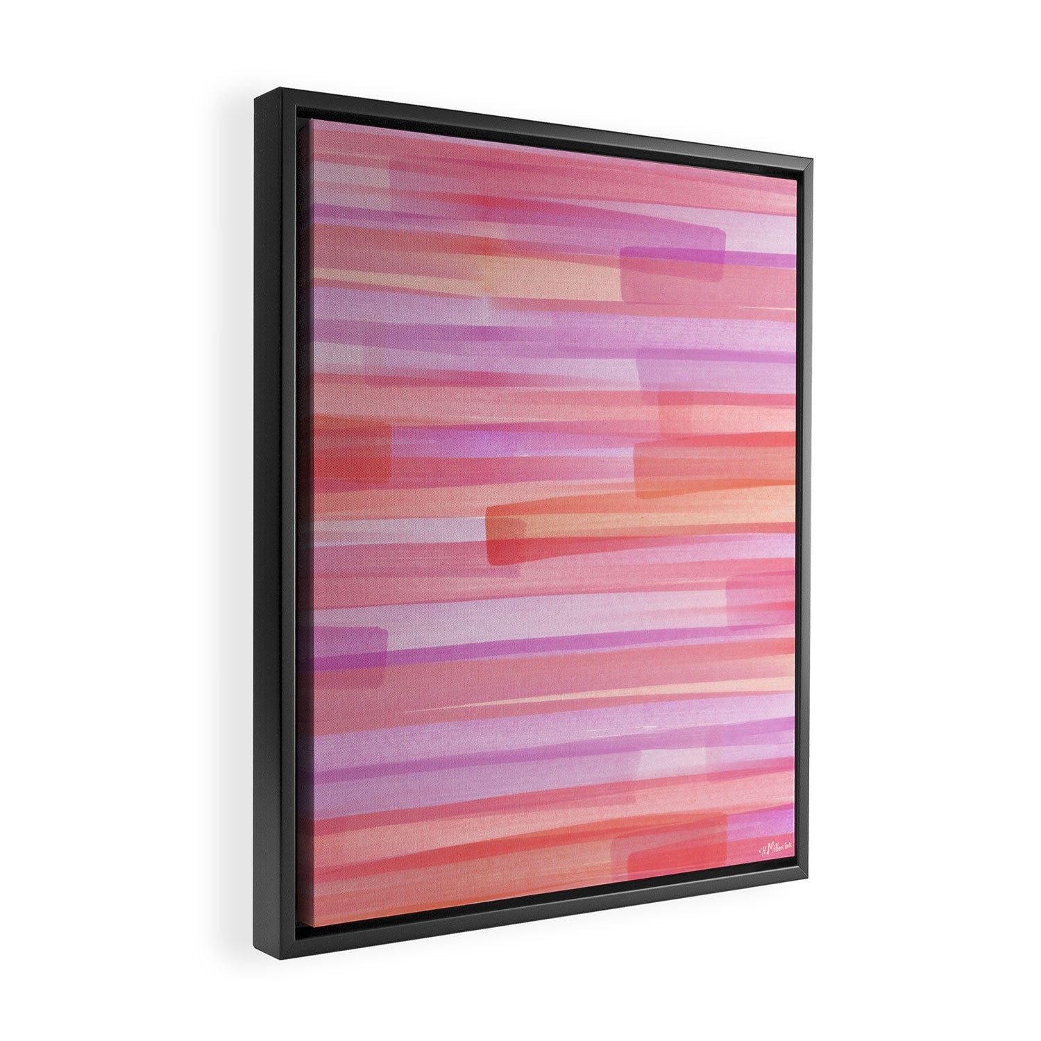 Abstract Watercolor Waves in Pink Sunset Framed Canvas Print Gallery Image 2