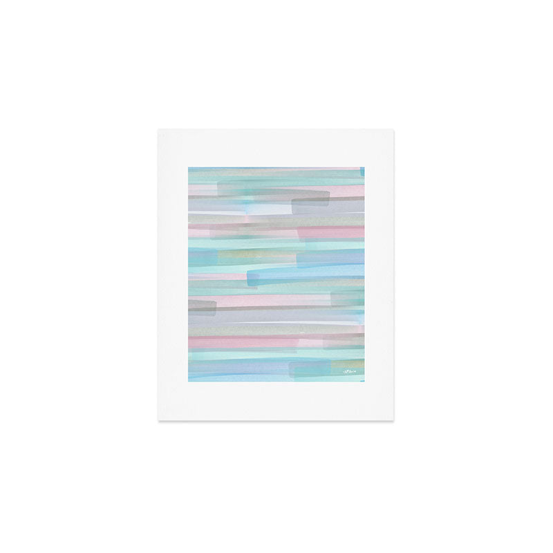 Abstract Watercolor Waves in Sky & Seafoam Art Print Gallery Image 1