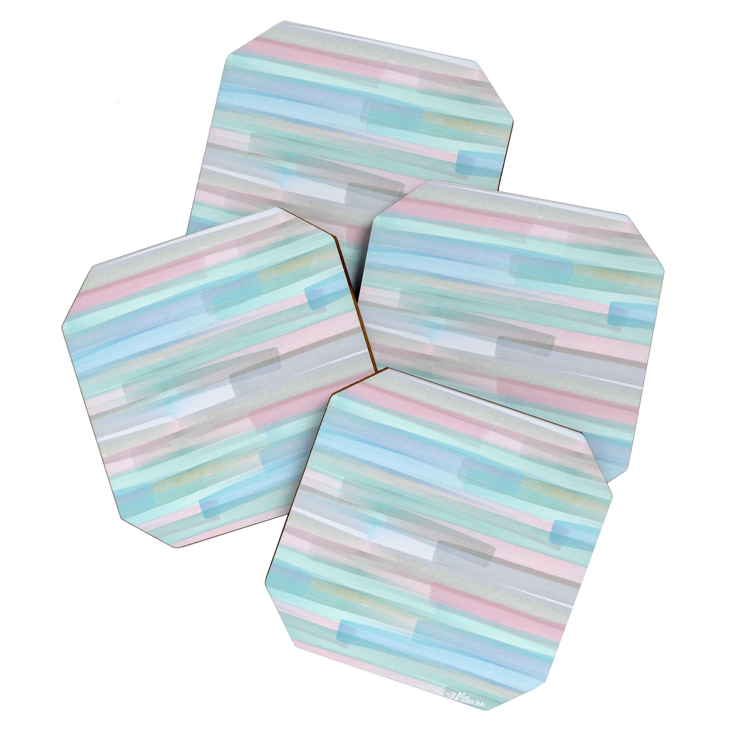 Abstract Watercolor Waves in Sky & Seafoam Coaster Gallery Image 1