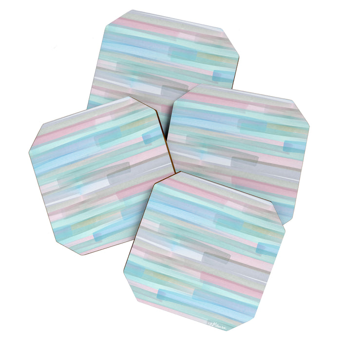 Abstract Watercolor Waves in Sky & Seafoam Coaster Gallery Image 1