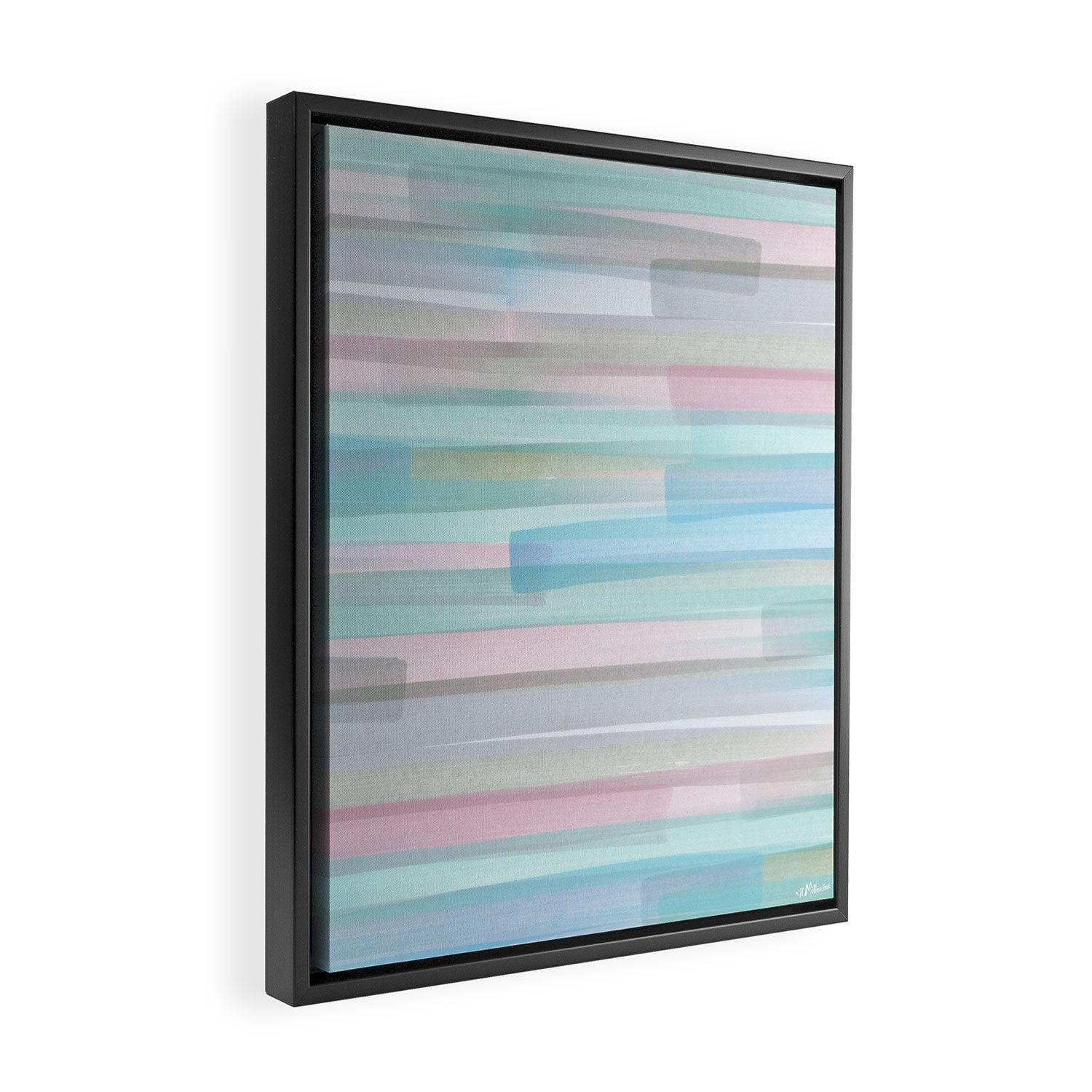 Abstract Watercolor Waves in Sky & Seafoam Framed Canvas Print Gallery Image 2