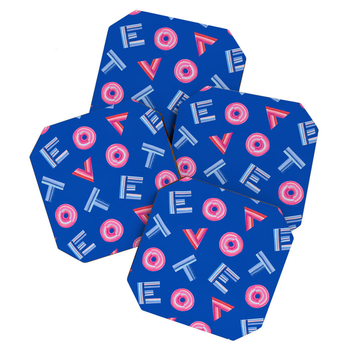 Cast Your Vote | Hand-Lettered Pattern in Blue Coaster Gallery Image 1