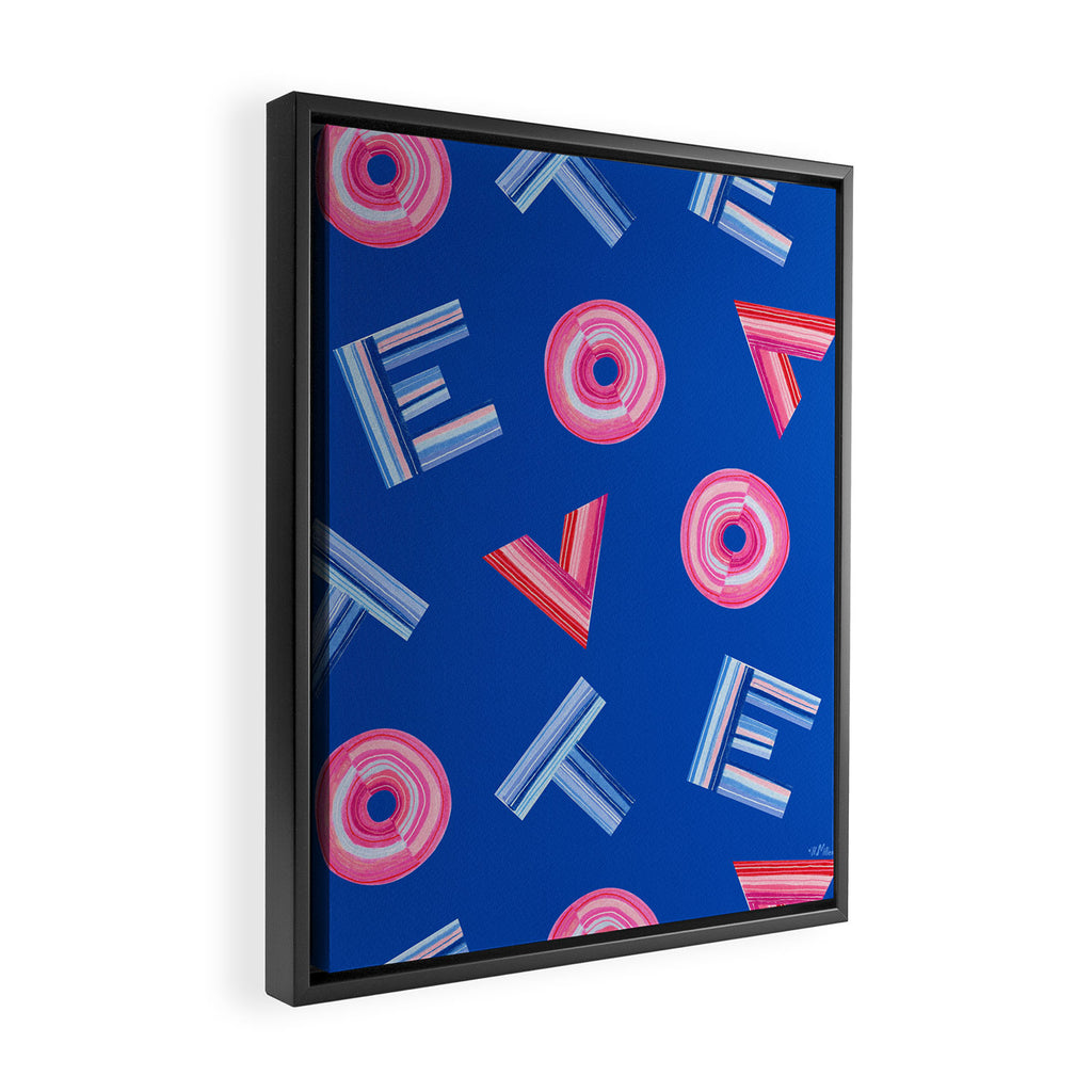 Cast Your Vote | Hand-Lettered Pattern in Blue Framed Canvas Print Gallery Image 2