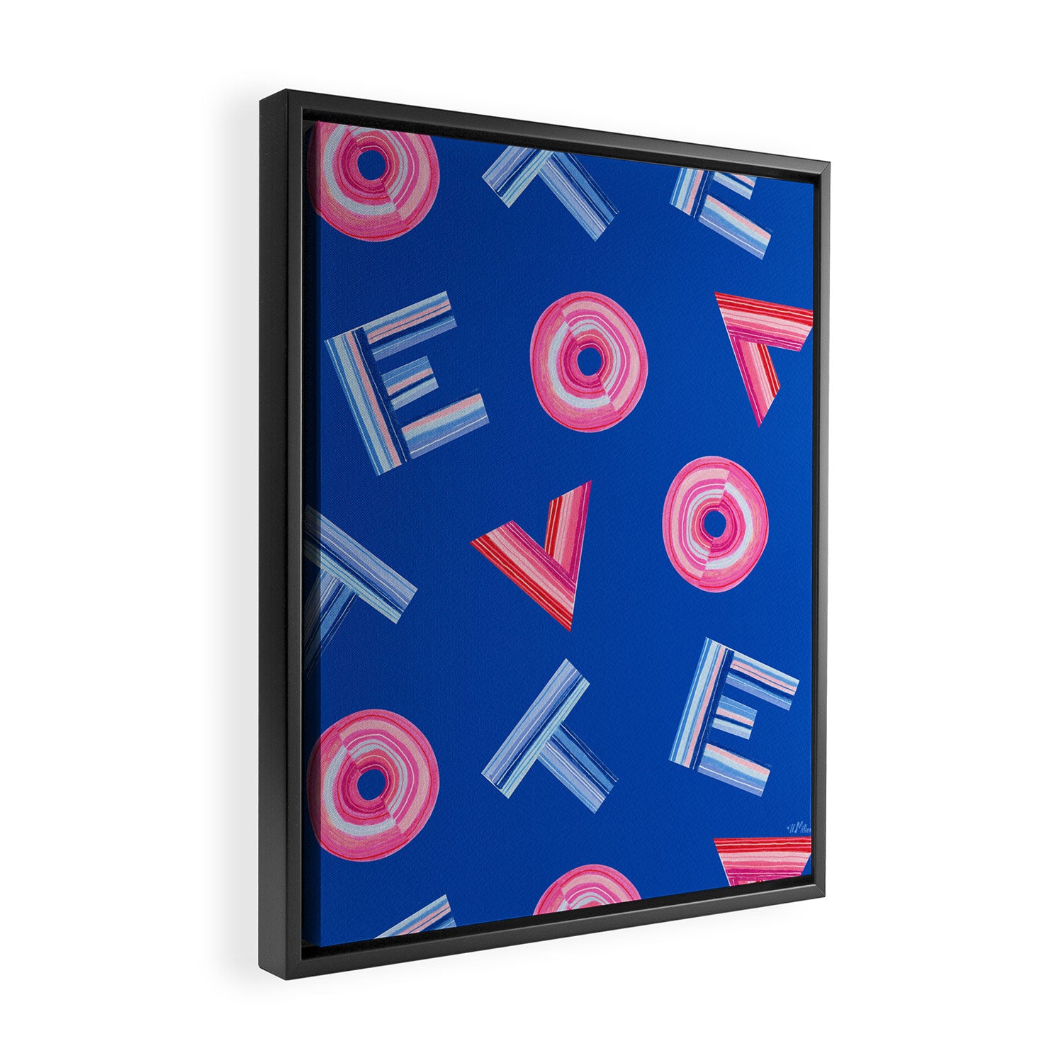 Cast Your Vote | Hand-Lettered Pattern in Blue Framed Canvas Print Gallery Image 2