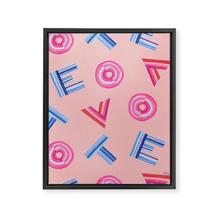 Cast Your Vote | Hand-Lettered Pattern in Peach Framed Canvas Print Gallery Image 1