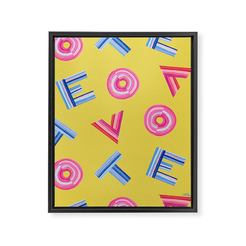 Cast Your Vote | Hand-Lettered Pattern in Yellow Framed Canvas Print Gallery Image 6