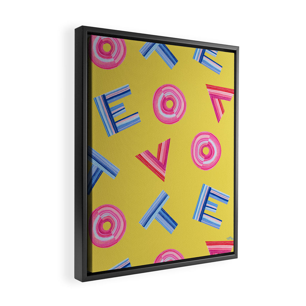 Cast Your Vote | Hand-Lettered Pattern in Yellow Framed Canvas Print Gallery Image 2