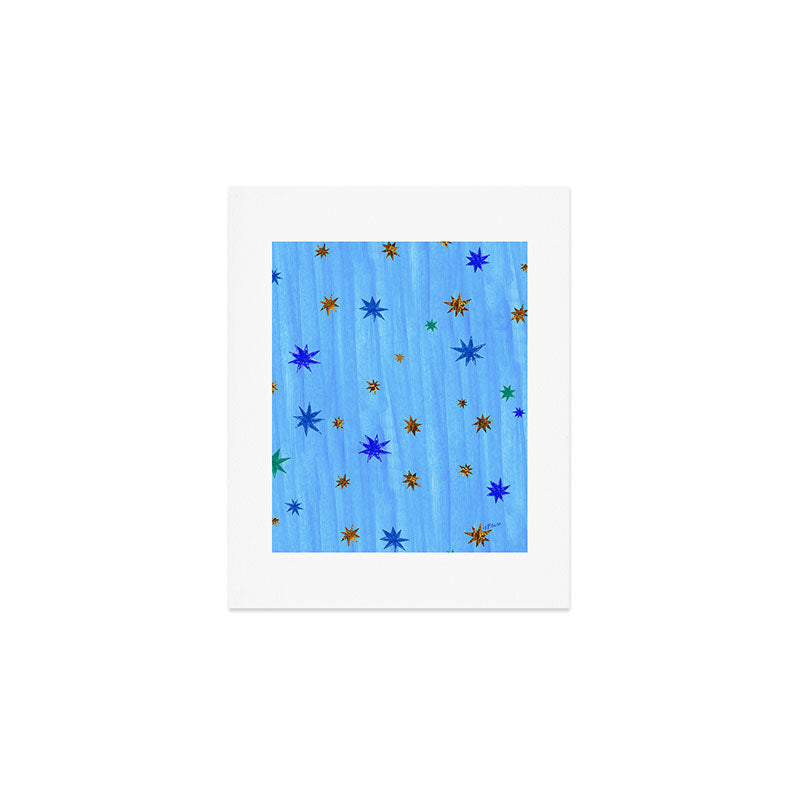Celestial Star Twinkle in Blue Watercolor Art Print Gallery Image 1