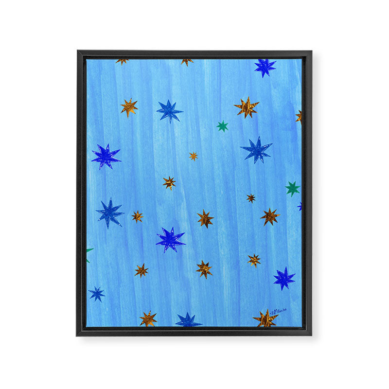 Celestial Star Twinkle in Blue Watercolor Framed Canvas Print Gallery Image 6