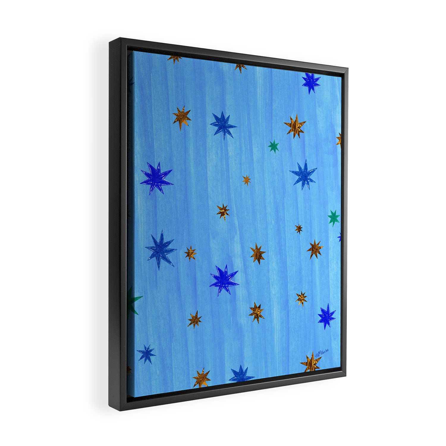 Celestial Star Twinkle in Blue Watercolor Framed Canvas Print Gallery Image 2