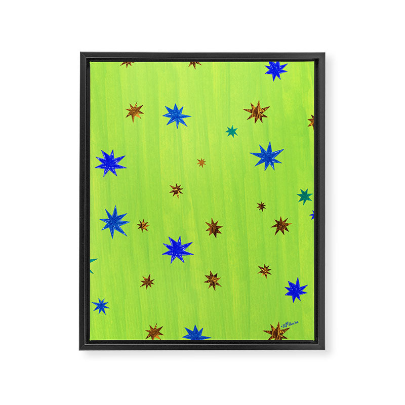 Celestial Star Twinkle in Galaxy Green Watercolor Framed Canvas Print Gallery Image 6