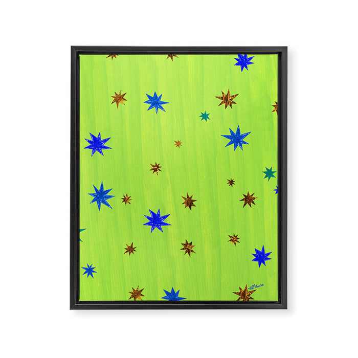 Celestial Star Twinkle in Galaxy Green Watercolor Framed Canvas Print Gallery Image 1