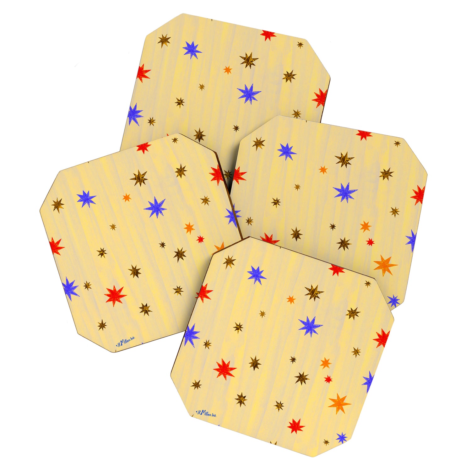 Celestial Star Twinkle in Golden Amber Watercolor Coaster Gallery Image 1