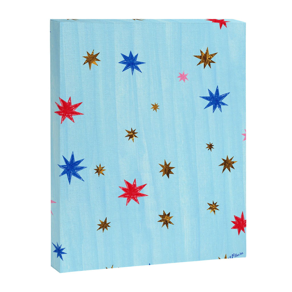 Celestial Star Twinkle in Sky Blue Watercolor Canvas Print Gallery Image 6