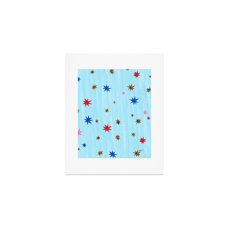 Celestial Star Twinkle in Sky Blue Watercolor Art Print Gallery Image 1