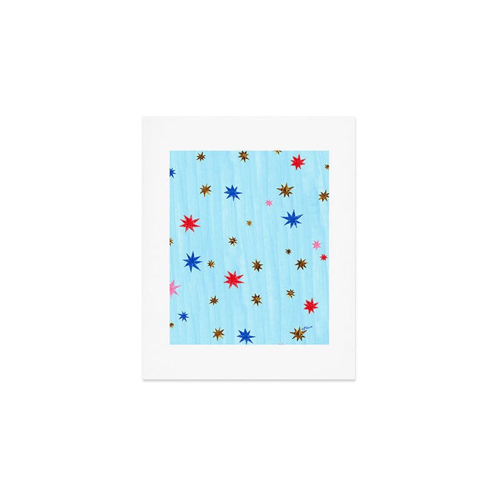 Celestial Star Twinkle in Sky Blue Watercolor Art Print Gallery Image 1
