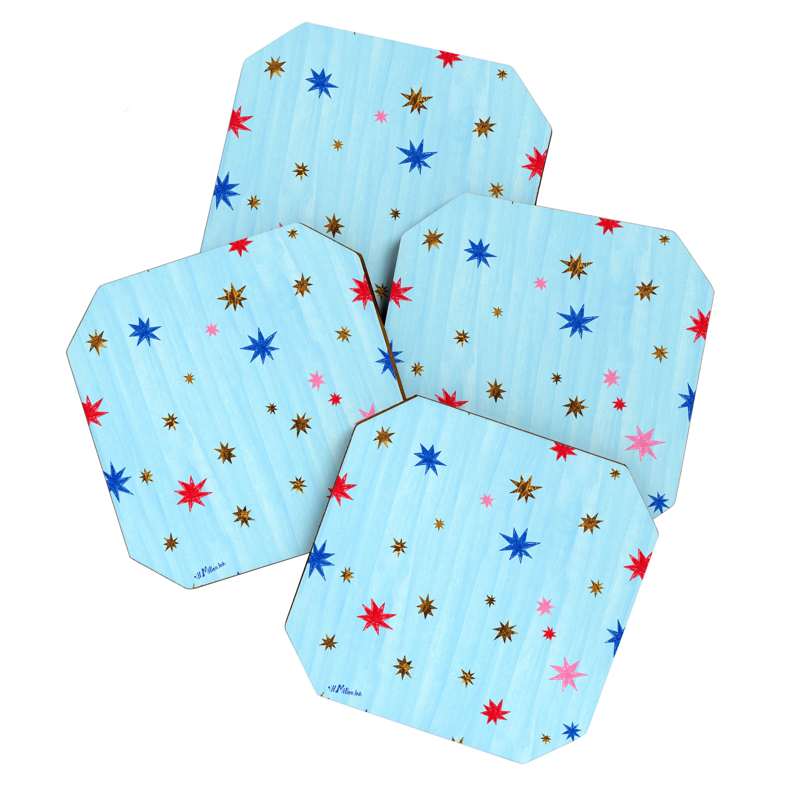 Celestial Star Twinkle in Sky Blue Watercolor Coaster Gallery Image 1