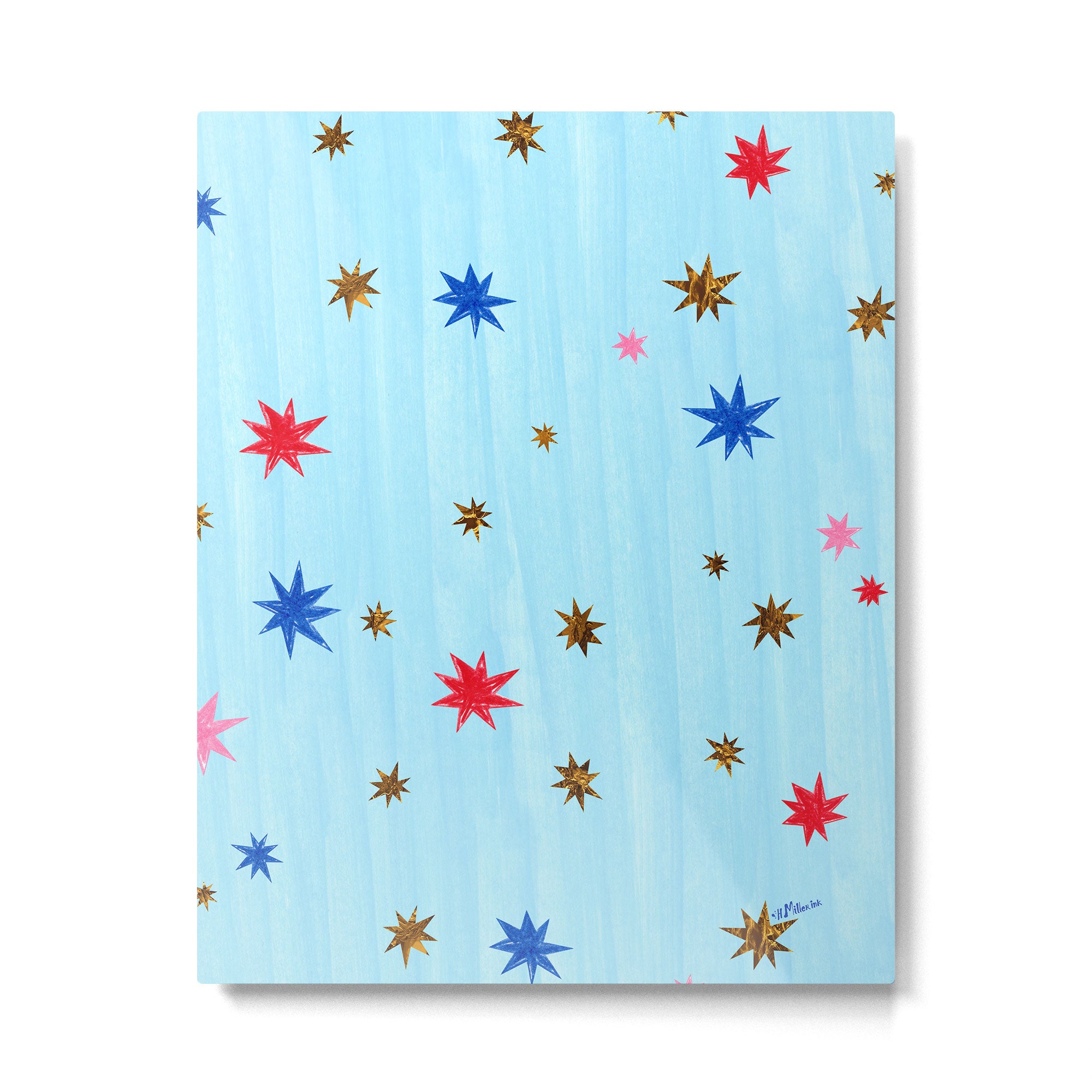 Celestial Star Twinkle in Sky Blue Watercolor Metal Print Gallery Image 4